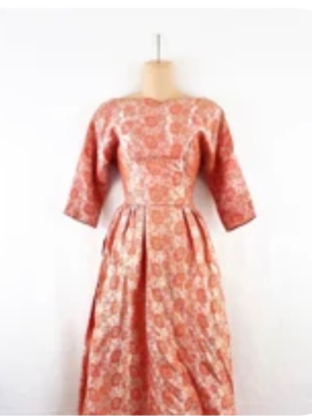 Vintage peach brocade 1950s dress, size XS